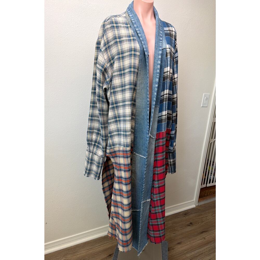 NWOT Greg Lauren Denim Studio Patchwork Plaid Kimono Coat Size S - Picture 4 of 15